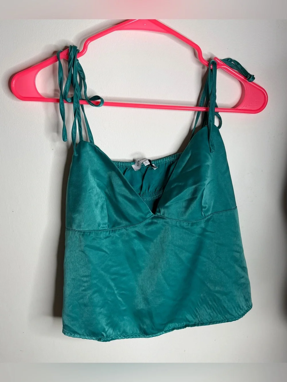 WeWoreWhat teal green satin tie shoulder camisole - Picture 2 of 4